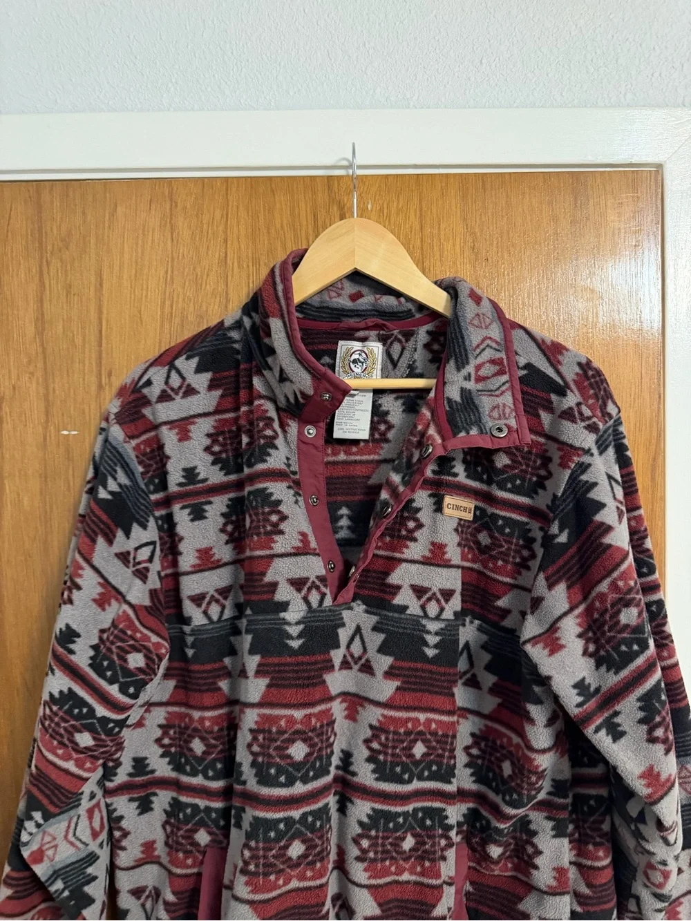 Cinch-Southwestern Print Quarter-Snap Pullover - Burgundy, Gray, Black